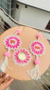 Shubh Labh traditionnel Puja décor forme ronde porte suspendue avec des perles Shubh Labh pour Diwali mariage guirlandes et couronnes - Product Image 4