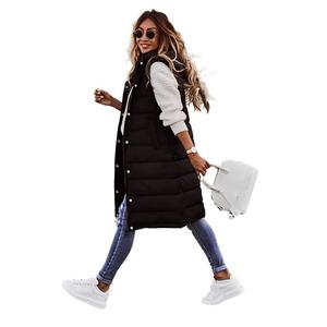 <strong>Ladies</strong> Long Hooded Quilted Puffer Vest Sleeveless Winter Warm Coat Outerwear with Zipper Front Closure - Product Image 1