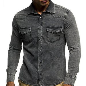 Camicie in <span class=keywords><strong>jeans</strong></span> <span class=keywords><strong>jeans</strong></span> Casual a maniche lunghe da uomo a manica lunga e tinta unita per uomo, prodotto su misura, camicia in Denim, abbigliamento da uomo, t-Shirt - Product Image 6