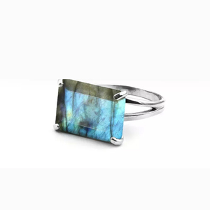 Wholesale 925 Sterling <b>Silver</b> Fine Rings Natural Labradorite Gemstone 8x12mm Rectangle Shape Bohemian Style Bezel Gifts For Her - Product Image 4