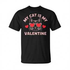 T-shirt pour les amoureux des chats pour la Saint-Valentin, avec un motif mignon « Mon chat est mon Saint-Valentin », pour les propriétaires et les fans de chats, vêtements promotionnels - Product Image 2