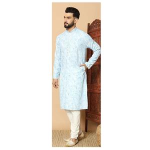 ชุดนอนเคอร์ตาผ้าเรยอนสำหรับผู้ชายชุดนอนสไตล์อินเดียปักลายสำหรับปาร์ตี้งานแต่งงานแบบชาวปากีสถานที่มีคุณภาพส่งออกสไตล์โมเดิร์นแบบดั้งเดิม - Product Image 1