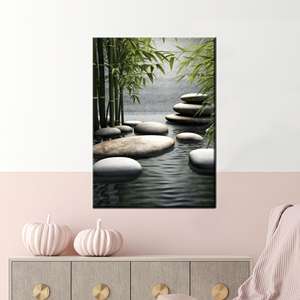 Toile imprimée décorative : Affiche de jardin zen et tranquille avec des bambous, encadrée style galerie - Product Image 1