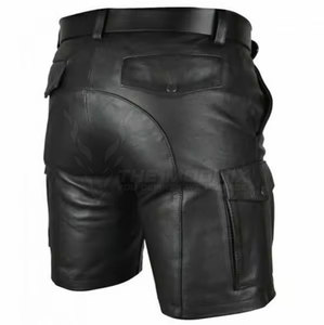 <b>Mens</b> Genuine <b>Leather</b> Solid <b>Shorts</b> Casual Streetwear with Pockets Quick Dry Breathable Adjustable High Waist 2026 - Product Image 6