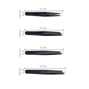 Ensemble de pinces à sourcils Divris Durable 4 pièces avec pointes inclinées en acier inoxydable noir et design moderne pointu et étui de voyage - Product Image 3