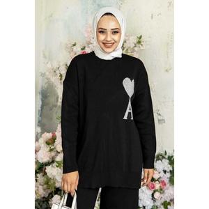 Hijab Bordado Corazón Conjunto 2 Piezas Negro - Product Image 3