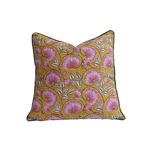 Best Selling Exquisite Hand Block Printed 100% Cotton Cushion Cover Pillow Floral Woven Pattern with Piping Throw Cushions - Product Image 1