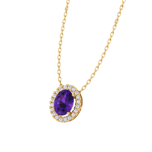 Collar con Colgante de Amatista de Corte Ovalado, Cadena de 18 Pulgadas, Chapado en Oro, Plata de Ley, 8.0 mm de Ancho, 1.2 g de Peso - Product Image 6