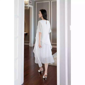 ชุดเดรสทรงหลวมแขนไขว้สำหรับผู้หญิง ผ้าไหมพองหลายชั้นและซับในผ้าไหมเกาหลี สำหรับงานปาร์ตี้ - Product Image 3