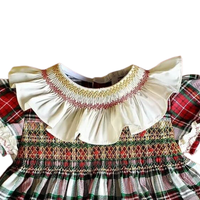 Vêtements pour enfants brodés à la main, robes pour filles, rayures rouges, col Peter Pan, 100% coton, vente en gros au Vietnam, ODM, haute qualité