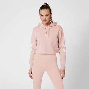 Sudadera con capucha de algodón 100% personalizada para mujer, Jersey informal de gran tamaño con logotipo frontal recortado con capucha para la temporada de invierno - Product Image 5