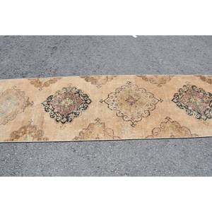 Tapis en laine turque beige vintage 27x124ft motif patchwork tissage plat pour décorations de salon ou de couloir - Product Image 4