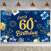 Bannière d'anniversaire personnalisée avec nom et âge, toile de fond noire et or pour événements, en polyester, facile à accrocher, décorations de fête