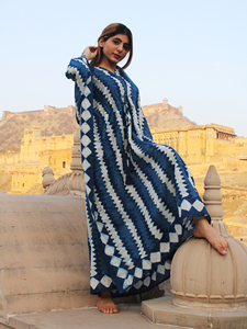 Kaftan indio de algodón 100% ecológico, elegante raya índigo con bordado a mano, ropa de playa informal cómoda - Product Image 6
