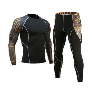 100% Top High Quality Compression Fitness Suit Long Sleeve Quick Dry Breathable Solid Pattern Compression <b>Set</b> - Product Image 1
