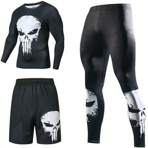 MOVATEXTILE Sublimation Men's Rash Guard Set BJJ MMA Manga larga Rash Guard Pantalones cortos Entrenamiento Compresión Set - Product Image 4