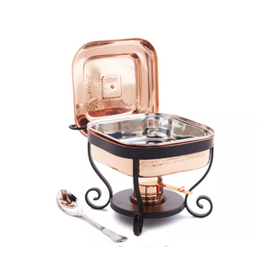 Plato de frotamiento de decoración de comedor de artículos de servicio cuadrado de diseño elegante hecho de acero inoxidable con plato de frotamiento de acabado de cobre antiguo - Product Image 1