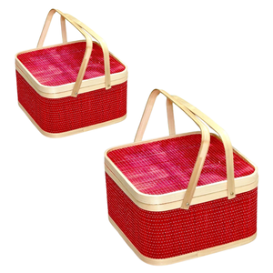 Cesta de Regalo de BAMBÚ Más Vendida con Tapa y 2 Asas, Color Personalizado Disponible, Artesanía de Mimbre, Embalaje de Regalo Ecológico Hecho a Mano - Product Image 1