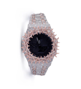Montre entièrement sertie de diamants Throns Bezzel VVS Moissanite, boîtier en acier inoxydable, résistance à l'eau 10 bars - Product Image 1