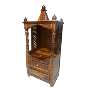 Handcrafted Solid Mango Hand-Carved Wooden Temple Traditional Indian <b>Mandir</b> Home Prayer Shrine Brown Polish Living Room KA5654 - Product Image 3
