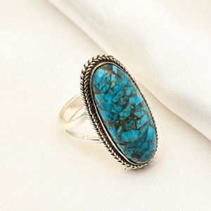 Anillo de Compromiso y Boda de Plata de Ley 925 con Turquesa, Estilo Bohemio Hecho a Mano, Regalo para Mujer, Chapado en Rodio - Product Image 2