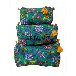 Custom Quilted Floral Print Eco-Friendly Cotton Water Resistant Large Capacity Cute <b>Women's</b> Makeup <b>Bag</b> with Zipper Closure - Product Image 6