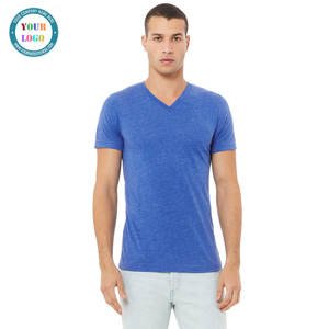 100% algodón de manga corta para hombre Pure Pima Jersey cuello en V camiseta azul real - Product Image 1