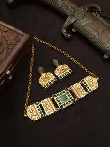 Conjunto de Collar y Pendientes de Moissanita de Lujo Indo-Occidental de Latón de Primera Calidad, Chapado en Oro, para Compromiso, Boda, Aniversario - Product Image 6