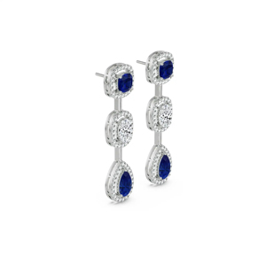Boucles d'oreilles en saphir bleu naturel et diamants, forme poire, halo, pendantes, or blanc 18 carats, bijoux de mariage - Product Image 2