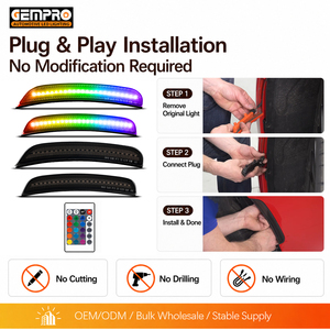 Pour Dodge Charger 2015-2021 Feux de position latéraux LED RGB avant et arrière avec clignotants séquentiels et lentille fumée Entrepôt US - Product Image 4