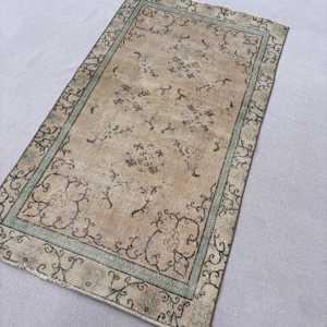 Turkish Vintage Rug 3.5x6.3 ft (106x191 cm), <b>Brown</b> Solid <b>Wool</b> Rug - Product Image 2