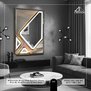 Espejo con Marco de Acero Inoxidable con Recubrimiento PVD y Cristal Laminado con Tela, Tocador de Baño Elegante e Irregular - Product Image 3