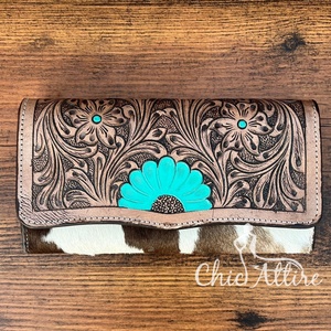 กระเป๋าสตางค์หนังวัวลายดอกไม้สุดอินเทรนด์กระเป๋าใส่บัตรทันสมัยกระเป๋าใส่ธนบัตรกระเป๋าใส่บัตรบัตรบัตรแบบ RFID กระเป๋าไนลอนสไตล์ตะวันตกทุกวัน - Product Image 1