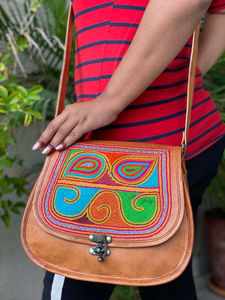 Tas selempang kulit kambing asli rajasmangkuk bordir 9*11 inci selempang badan gaya antik tas tangan lapisan kanvas untuk penggunaan di pantai - Product Image 4