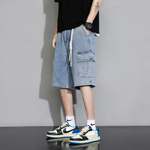Pantalones cortos de mezclilla informales elásticos de tendencia de moda Coreana de lavado de verano de alta calidad personalizados para hombres - Product Image 2