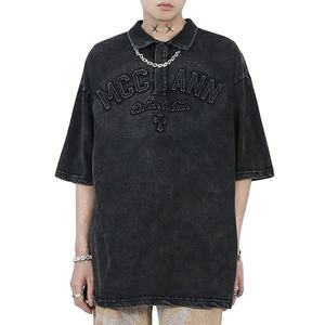 Logo personnalisé streetwear polo surdimensionné vintage lavé 3d polo en relief t-shirt - Product Image 1