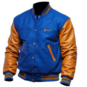 Chaqueta Letterman personalizada para hombre, diseño único con cuello levantado y mangas de cuero de excelente calidad - Product Image 4