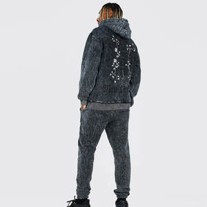 Survêtement imprimé délavé à l'acide pour homme, 100 % coton, personnalisable, tendance, col à capuche, respirant, séchage rapide, grandes tailles - Product Image 2