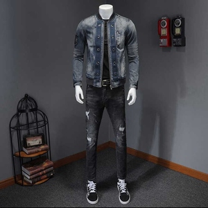 เสื้อแจ็กเก็ตแนวสตรีทของผู้ชายเสื้อแจ็กเก็ตผ้าเดนิมใส่สบายและทนทานเสื้อแจ็กเก็ตบุดูทันสมัยเย็บอย่างมีสไตล์ - Product Image 5