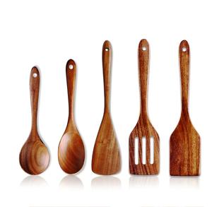 Ensemble de 2 grandes cuillères de cuisine en bois d'acacia artisanales 14 pouces SERVEUR à SALADE EN BOIS LOT DE 2 ARTICLES DE CUISINE UNIQUES FAITS À LA MAIN - Product Image 5