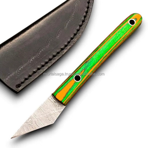 Cuchillo de Acero de Damasco Premium, Mini Cuchillo Utilitario de Hoja Fija, Afilado como una Navaja, Estilo Kiridashi, Mango de Madera, OEM, Portación Legal, EDC - Product Image 1