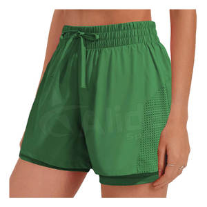 Short de sport taille haute personnalisé pour femme avec décoration à motifs et bouton Short de course de gymnastique respirant avec poches - Product Image 1