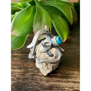 Tonya Yazzie Kingman Turquoise & Platinum <b>Ring</b> with Bezel Setting <b>Boho</b> Style Size 10.75 for Everyday Wear Vermeil Plating - Product Image 3