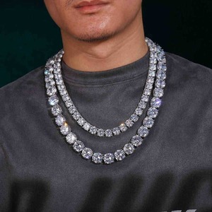 Cadena Hip Hop de Alta Calidad de 10 mm con Incrustaciones de Diamantes de Imitación en Plata de Ley 925 Chapada en Oro con Piedras de Moissanita de Corte Redondo, Joyería de Lujo Brillante - Product Image 4