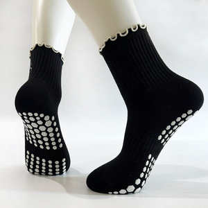 Women's Cotton Soft Crew <b>Socks</b> with Customised Logo Colormix Pilates Grip Yoga Suitable Cute Ruffle Cuff Design for <b>Girls</b> - Product Image 4