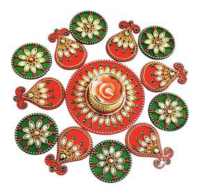 Petit Rangoli Acrylique avec T Light Holder Décorations en Pierre Bijou Artisanat Multicolore (Rouge) - Product Image 4