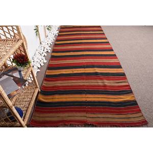 Grand tapis turc rustique rouge noir vintage en laine de 3.6x10,5 pieds avec motif patchwork de support en latex pour décoration de couloir ou de chambre - Product Image 4