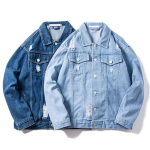 Chaqueta vaquera larga de invierno personalizada al por mayor 2025 para hombre, chaqueta vaquera con estampado azul claro, chaqueta vaquera rasgada para hombre a bajo precio - Product Image 6