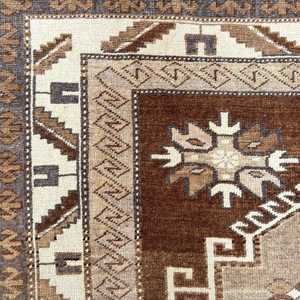 0.4x8.5 ft Vintage Rug, <b>Brown</b> Oriental Turkish Rug <b>Wool</b> - Product Image 4