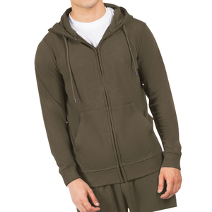 New <b>Mens</b> Olive <b>Green</b> Zip Up <b>Hoodie</b> Soft Cotton Fleece Sweatshirt with Front Pockets and Adjustable Hood for Casual Streetwear's - Product Image 3